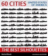 Incredible skyline set 60 city silhouettes of usa Vector Image