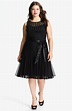 Xscape Sleeveless Satin Stripe Mesh Dress (Plus Size) | Nordstrom