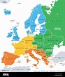 Europa-Subregionen, politische Landkarte. Geoschema, das den ...