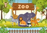 Zoo Cartoon Illustration with Safari Animals Elephant, Giraffe, Lion ...