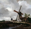 a painting of a windmill in the middle of a field