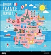 attractive France travel map with attractions and specialties Stock ...