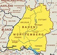 a map of germany with the cities and towns marked in red, yellow and black