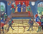 John IV, Duke of Brittany, KG (right) jousting in Vannes, Brittany ...