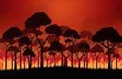 Incêndios florestais queimando árvore em chamas de fogo - ilustração ...