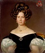 an old painting of a woman in black dress with pearls on her head and ...