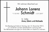 Traueranzeigen von Johann Lorenz Schmidt | trauer.nn.de
