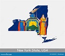 Bandera Del Mapa Del Estado De Nueva York. Mapa De Ny Usa Con La ...