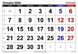 Calendario octubre 2024 en Word, Excel y PDF - Calendarpedia