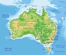 Mapa físico de relieve de Australia - OrangeSmile.com