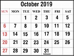 Free October 2019 Printable Calendar Template In PDF, Excel, Word ...