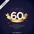Convite sessenta aniversário com fita dourada | Vetor Premium