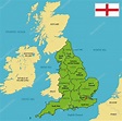 Mapa político de Inglaterra con regiones y sus capitales 2024