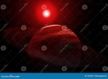 Planeta Rojo Con Los Anillos, Las Estrellas Y Sun Stock de ilustración ...