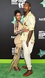 Teyana Taylor poses with her husband Iman Shumpert on the green carpet ...