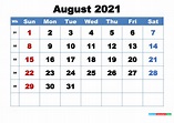 Free Printable August 2021 Calendar With Holidays