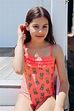 Girls Size 4-7 Bathers Swimsuit Coral Pineapple Print