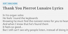 "THANK YOU PIERROT LUNAIRE" LYRICS by SOFT MACHINE: In his organ solos...