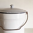 French Vintage Enamel Bucket with Lid - White Enamelware Bucket ...