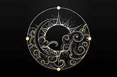 Hand Drawn Golden Sun and Moon with Cloud Esoteric Symbol (1294090 ...