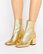 Mango Gold Leather Ankle Boot in Metallic | Lyst