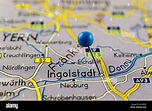 Ingolstadt map. Close up of Ingolstadt map with bule pin. Map with red ...