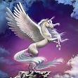 Winged Unicorn PNG Picture, White Unicorn With Wings Against A Purple ...