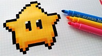 Handmade Pixel Art - How To Draw Kawaii Star from Super Mario #pixelart ...