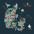 Mapa Estilizado De Dinamarca Mapa De Dibujos Animados Con Ilustración ...
