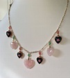 Vintage Rose Quartz Necklace, Black Enamel Heart Necklace, Love ...