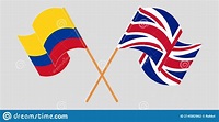 Cruzadas Y Ondeando Banderas De Colombia Y El Reino Unido Ilustración ...