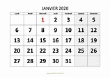 Calendrier Janvier 2020 à imprimer