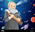 Retrato de Galileo Galilei en ilustración de dibujos animados Imagen ...
