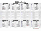 Free Download Printable Calendar 2020 in one page, clean design.