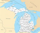 Map of Michigan MI - County Map with selected Cities and Towns ...