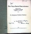 Der Neu-Saint-Simonismus; (SIGNIERTES EXEMPLAR) by Volbehr-Fröhlich ...