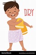 Little boy drying with towel after shower Vector Image