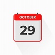 ícone de calendário de 29 de outubro. 29 de outubro data do calendário ...