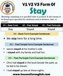 Past Tense Of Stay, Past Participle Form of Stay, Stay Stayed Stayed V1 ...