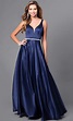 Classic Long V-Neck A-Line Satin Prom Dress-PromGirl