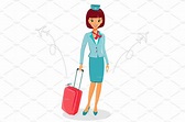 Cheerful cartoon flight attendant in uniform with suitcase | People ...