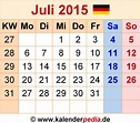 Kalender Juli 2015 als Word-Vorlagen
