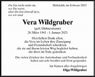 Traueranzeigen von Vera Wildgruber | trauer-anzeigen.de