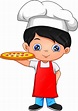 Dibujos animados de chef chico con pizza | Vector Premium