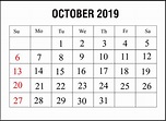 😃[Free}*^ October 2019 Printable Calendar for Word, Excel & PDF