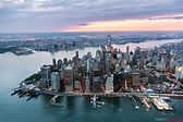 - Aerial of lower Manhattan skyline at sunset, New York city, USA ...