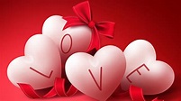 White Love Word Heart Shapes Red Ribbon Background HD Love Wallpapers ...