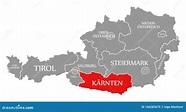 Carinthia Red Highlighted in Map of Austria Stock Illustration - Illustration of counties ...