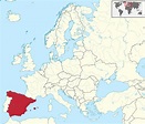 Spain on world map: surrounding countries and location on Europe map