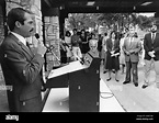 Austin Texas USA, circa 1990: City Council member Mark Spaeth speaks at ...